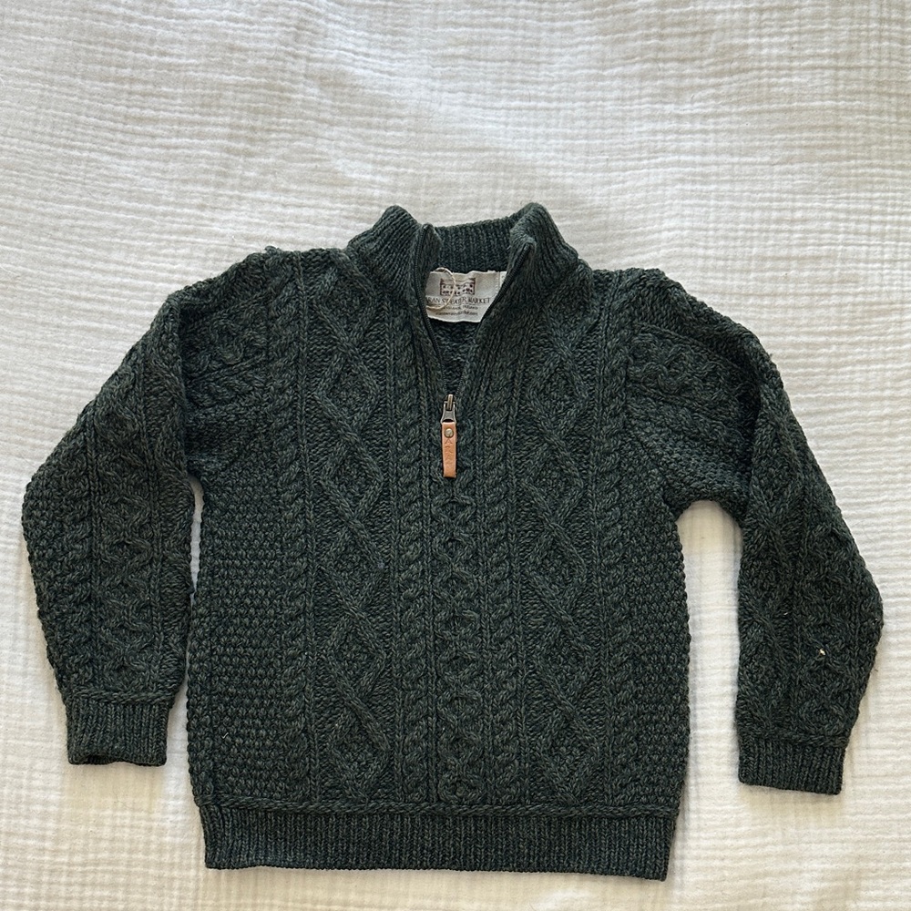 Kid’s Dark Green Cable Knit Sweater